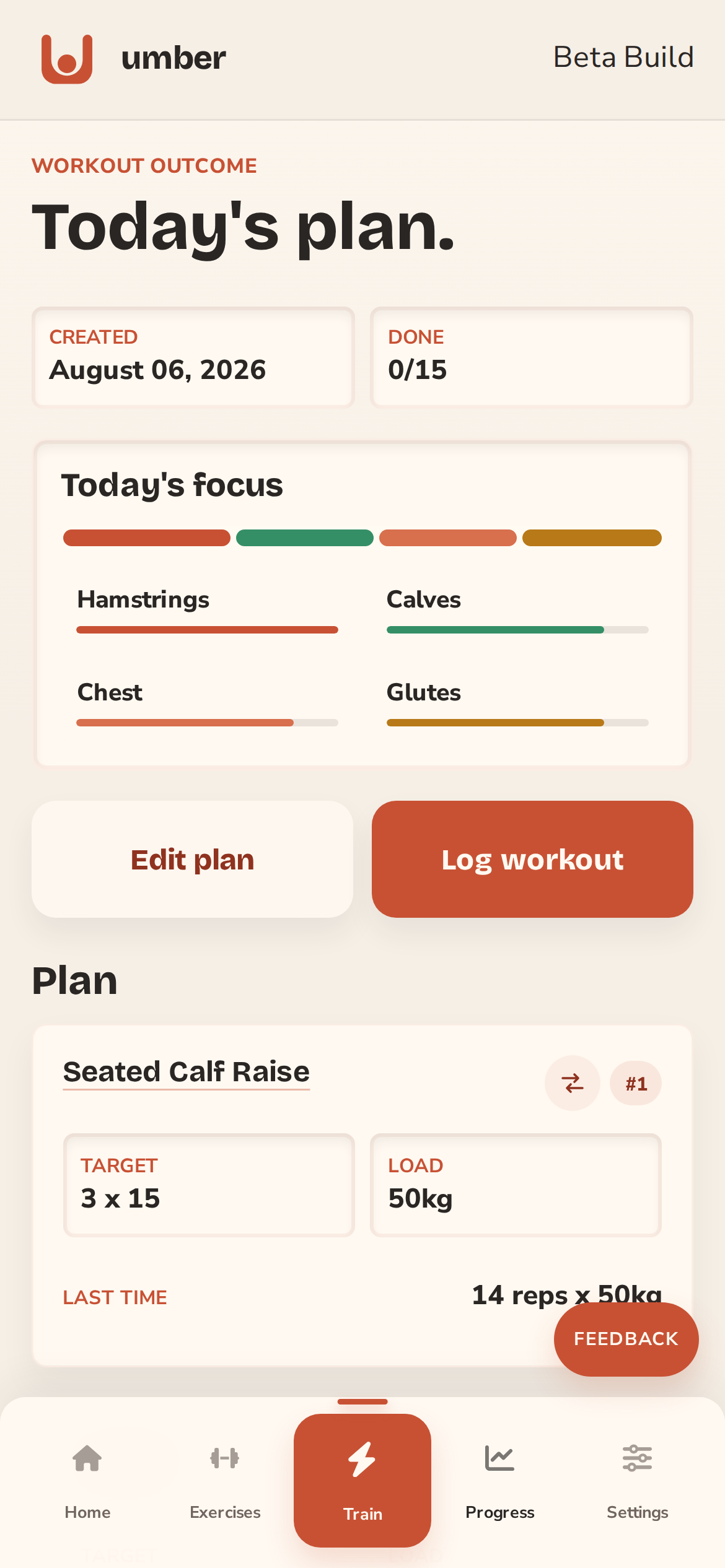 umber generated workout showing an exercise alternatives dialog
